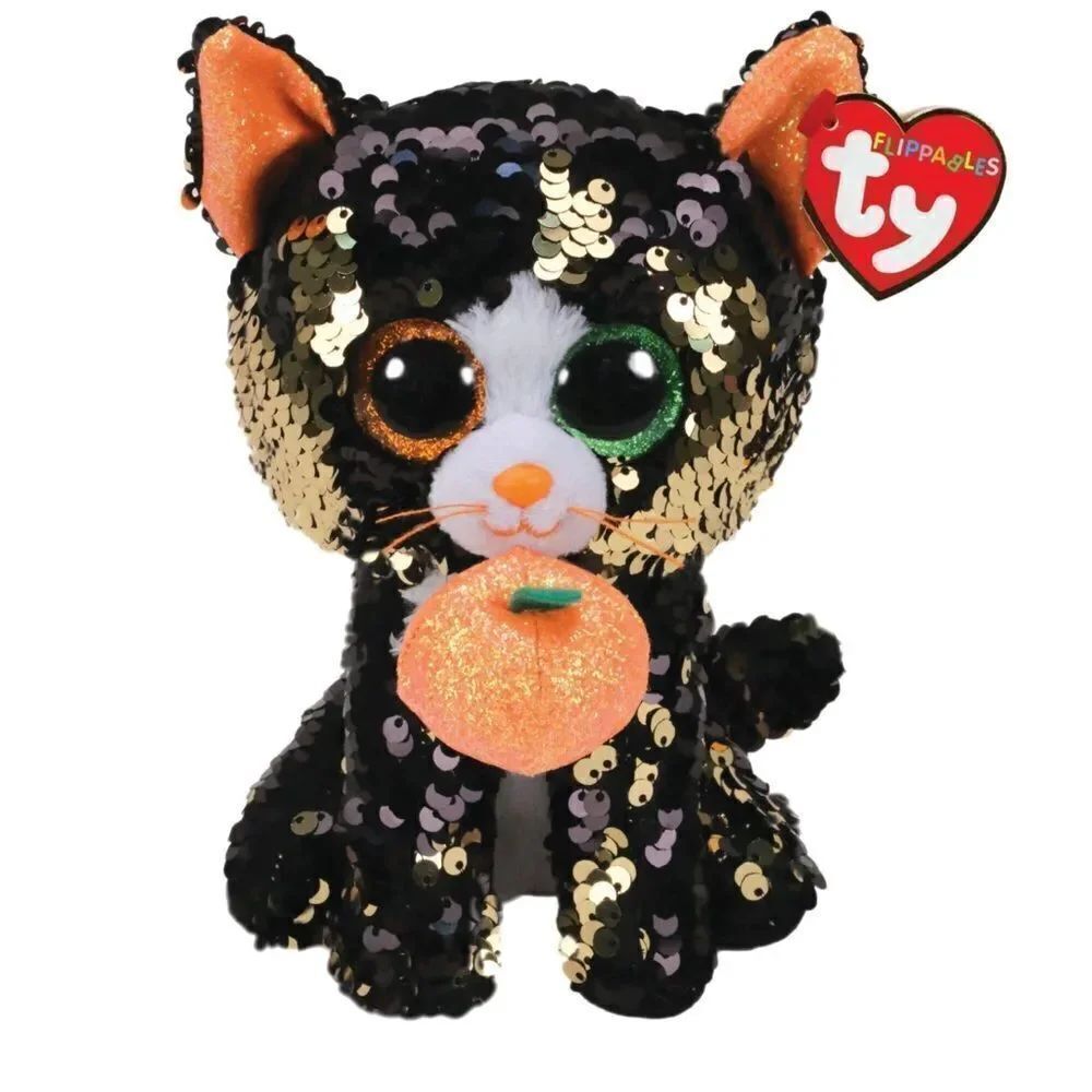 Ty Flippables Sequin Cat Plush - Black and Gold